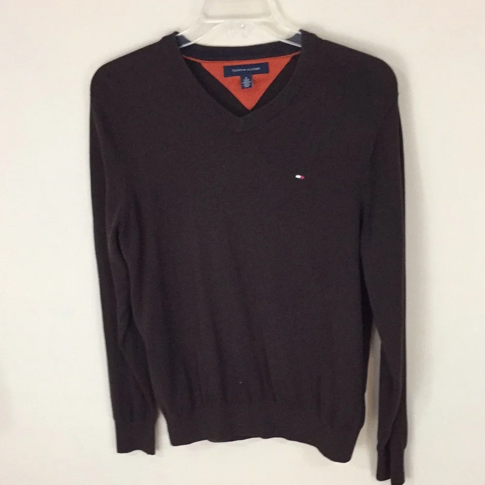 Tommy Hilfiger Brown V-neck Cotton Sweater Size Medium